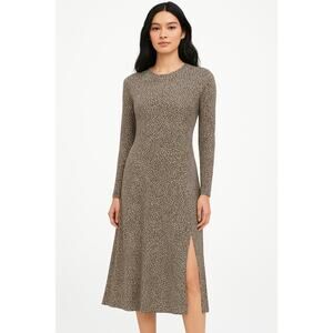 Banana Republic Fit & Flare Midi Leopard Print Dress Size S Long Sleeve